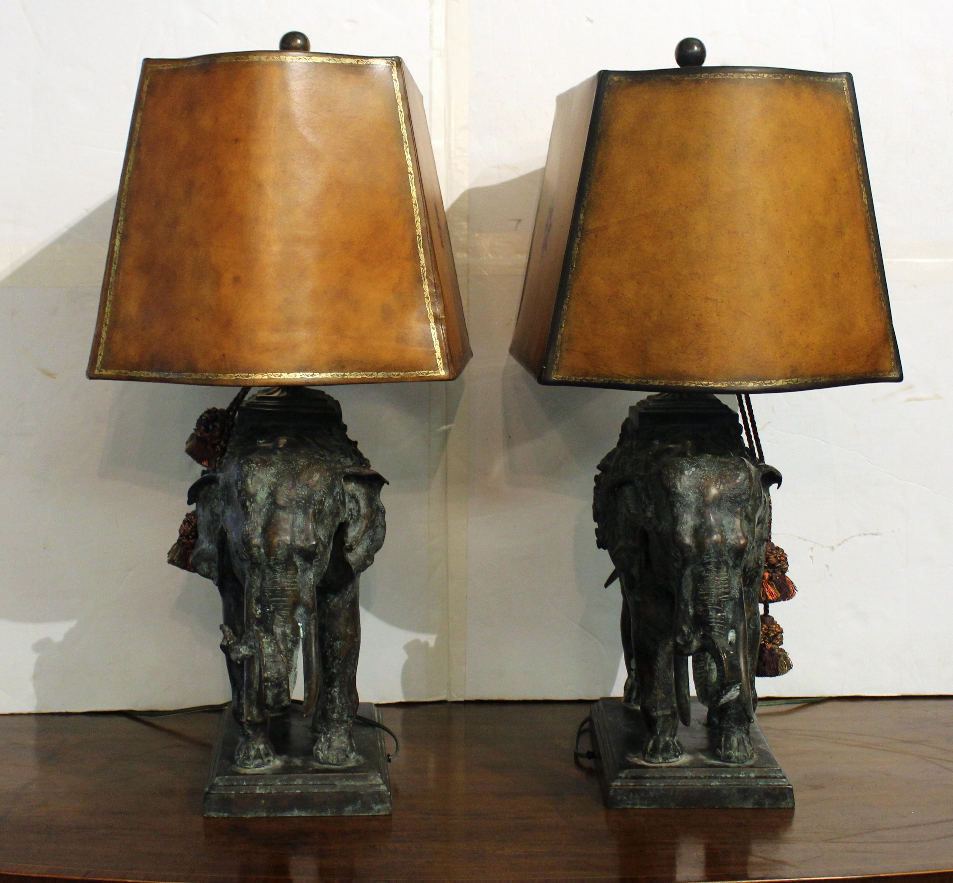 Cast Circa 1970s American Pair of Bronze Elephant Lamps by Maitland Smith