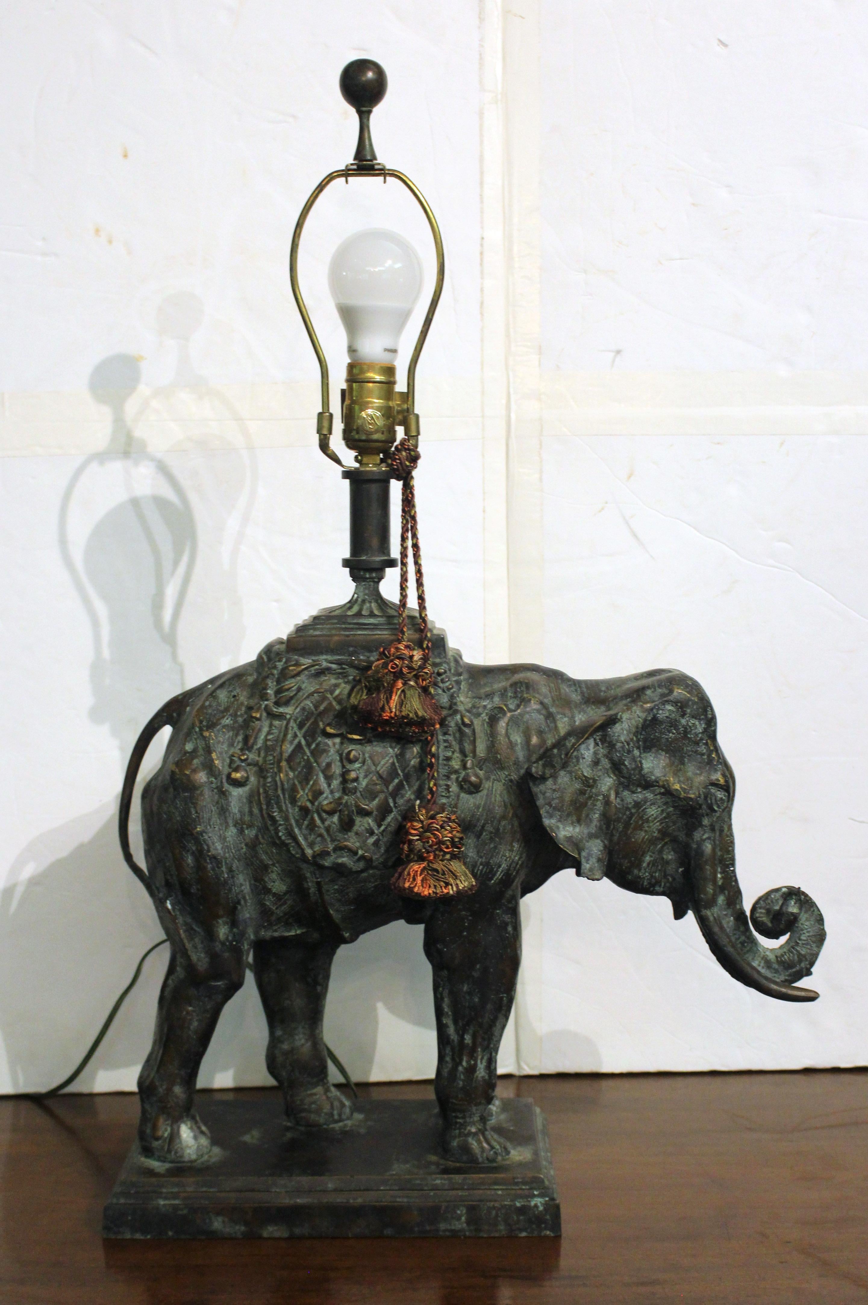 Circa 1970s American Pair of Bronze Elephant Lamps by Maitland Smith In Good Condition In Chapel Hill, NC