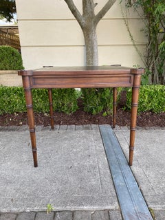Circa 1970s American Square Bamboo Game Table with Leather Chess Board Top
