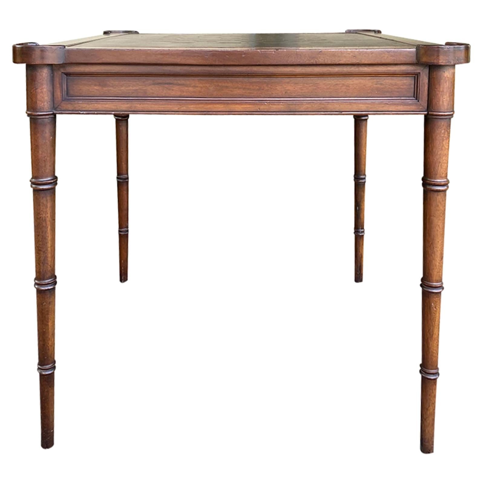 Circa 1970s American Square Bamboo Game Table with Leather Chess Board Top