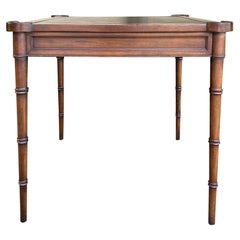 Circa 1970s American Square Bamboo Game Table with Leather Chess Board Top