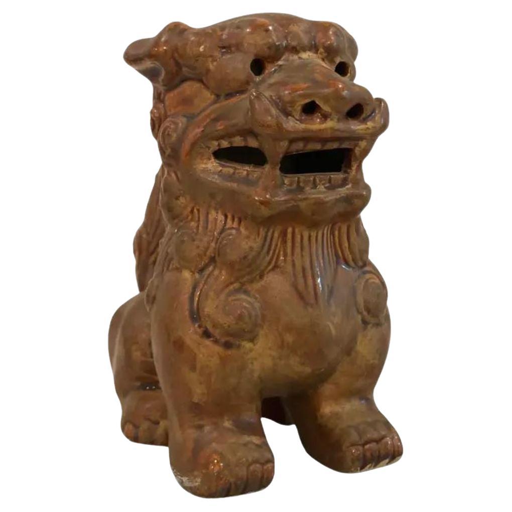 Statue de chien Foo en céramique asiatique des années 1970