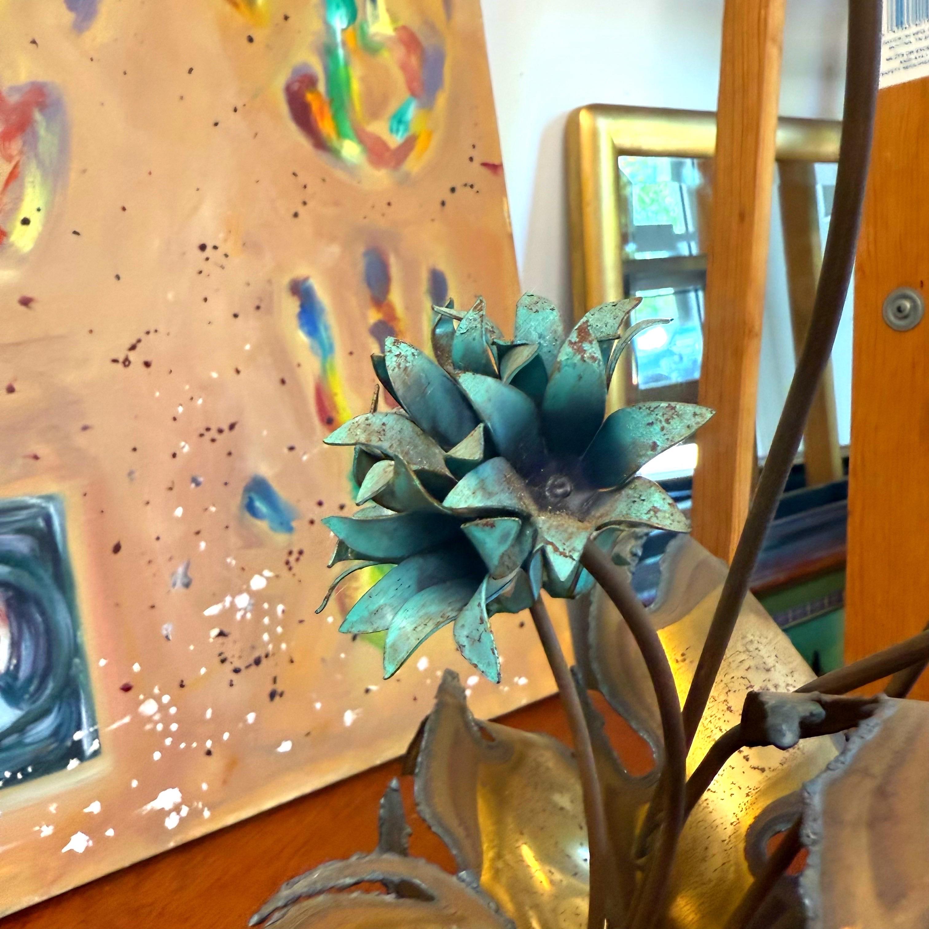 Circa 1970s Brutalist Torch Cut Flower Display on Quartz Rock For Sale 5