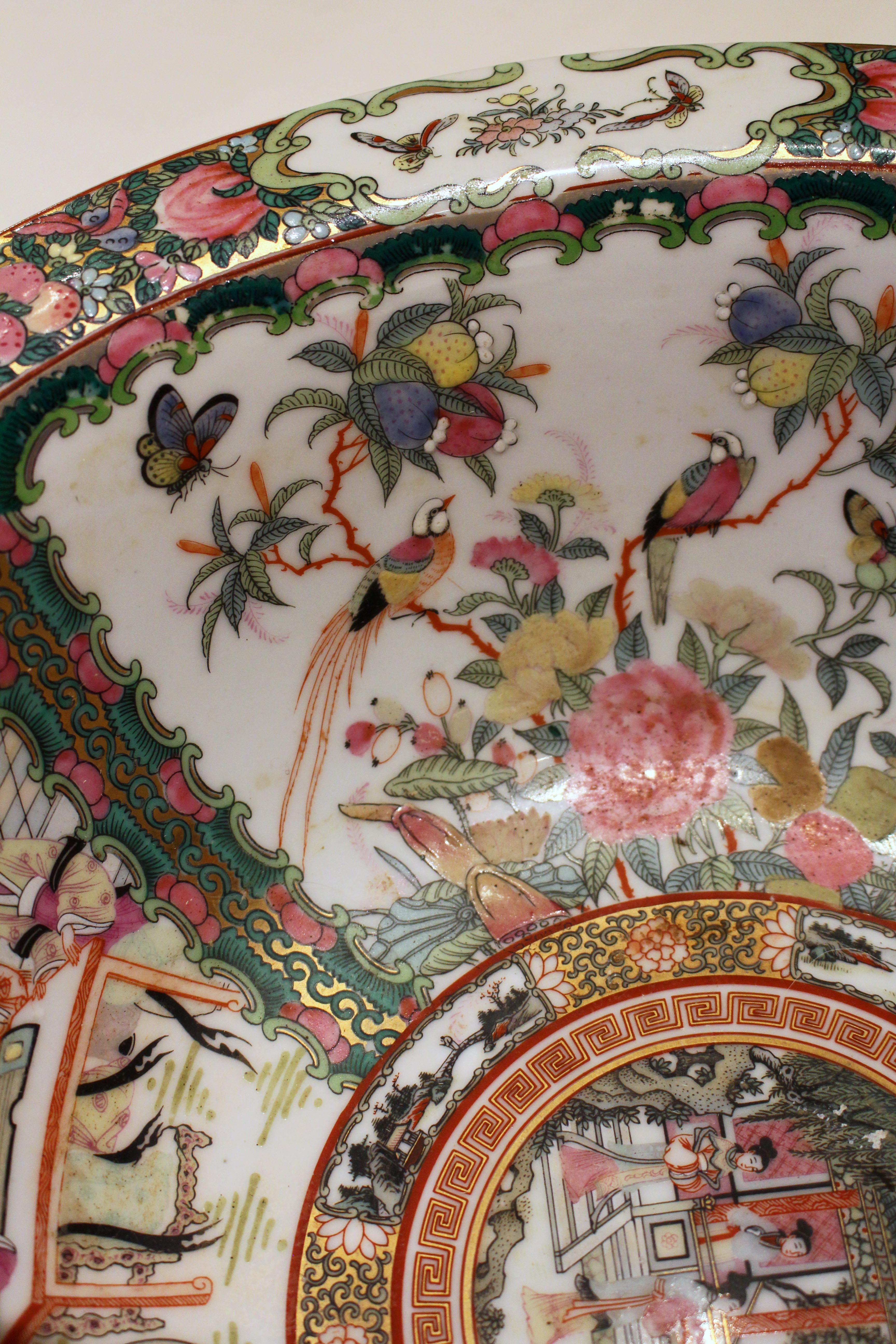 Circa 1970s Chinese Export Rose Medallion Punch Bowl 1