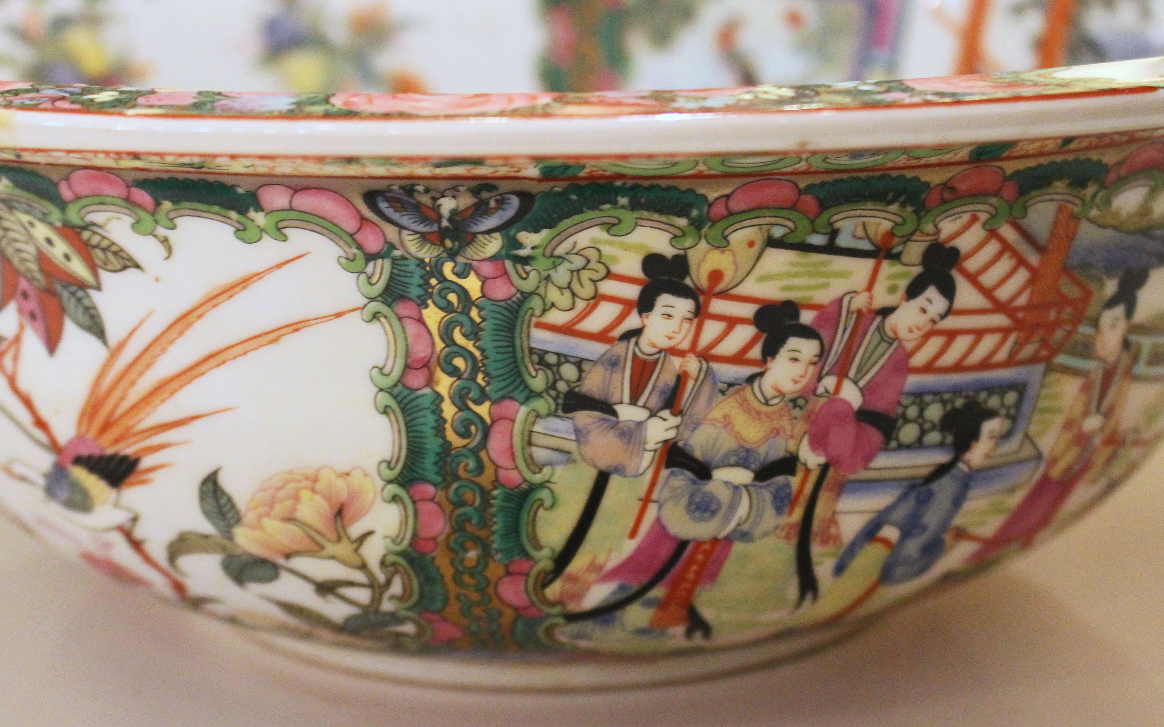 Circa 1970s Chinese Export Rose Medallion Punch Bowl 2