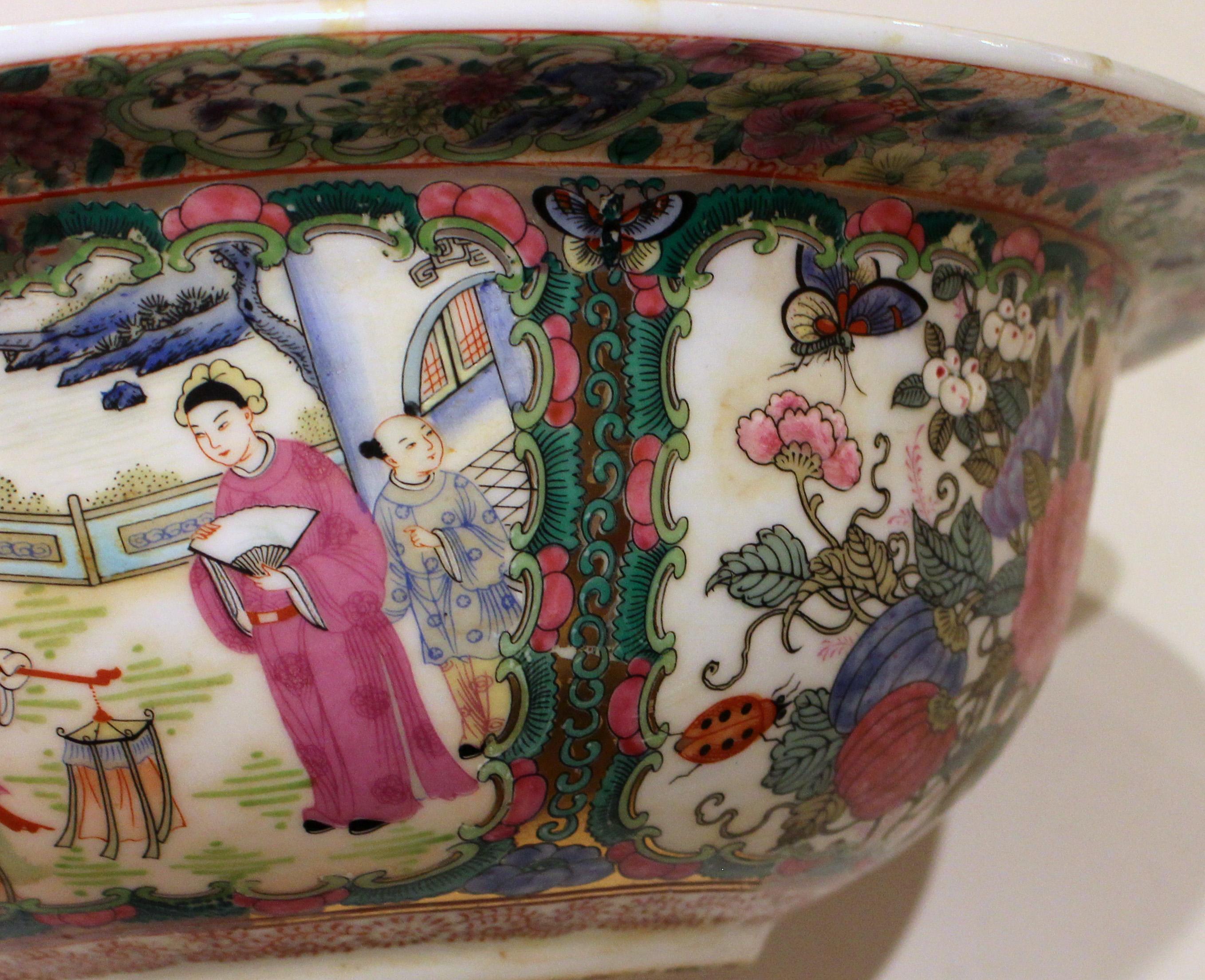 Circa 1970s Chinese Export Rose Medallion Punch Bowl 3
