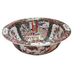 Circa 1970s Chinese Export Rose Medallion Punch Bowl