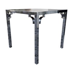 Vintage Circa 1970s Chrome Card / Game Table with Exotic Wood Top