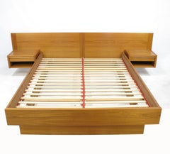 Danish Teak Queen Platform Bed with Floating Nightstands by Jesper, circa 1970s