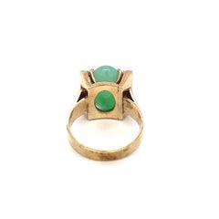 Circa 1970s Double Zoned Oval Green Jade and Diamond Ring in 14K Gold