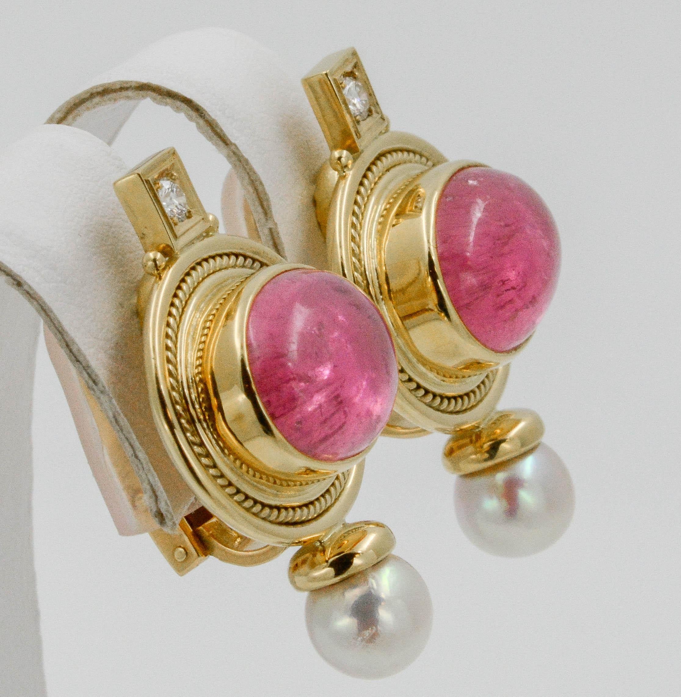 Elizabeth Gage 18 KY Pink Tourmaline Diamond Clip Back Earrings, circa 1970s In Excellent Condition In Dallas, TX