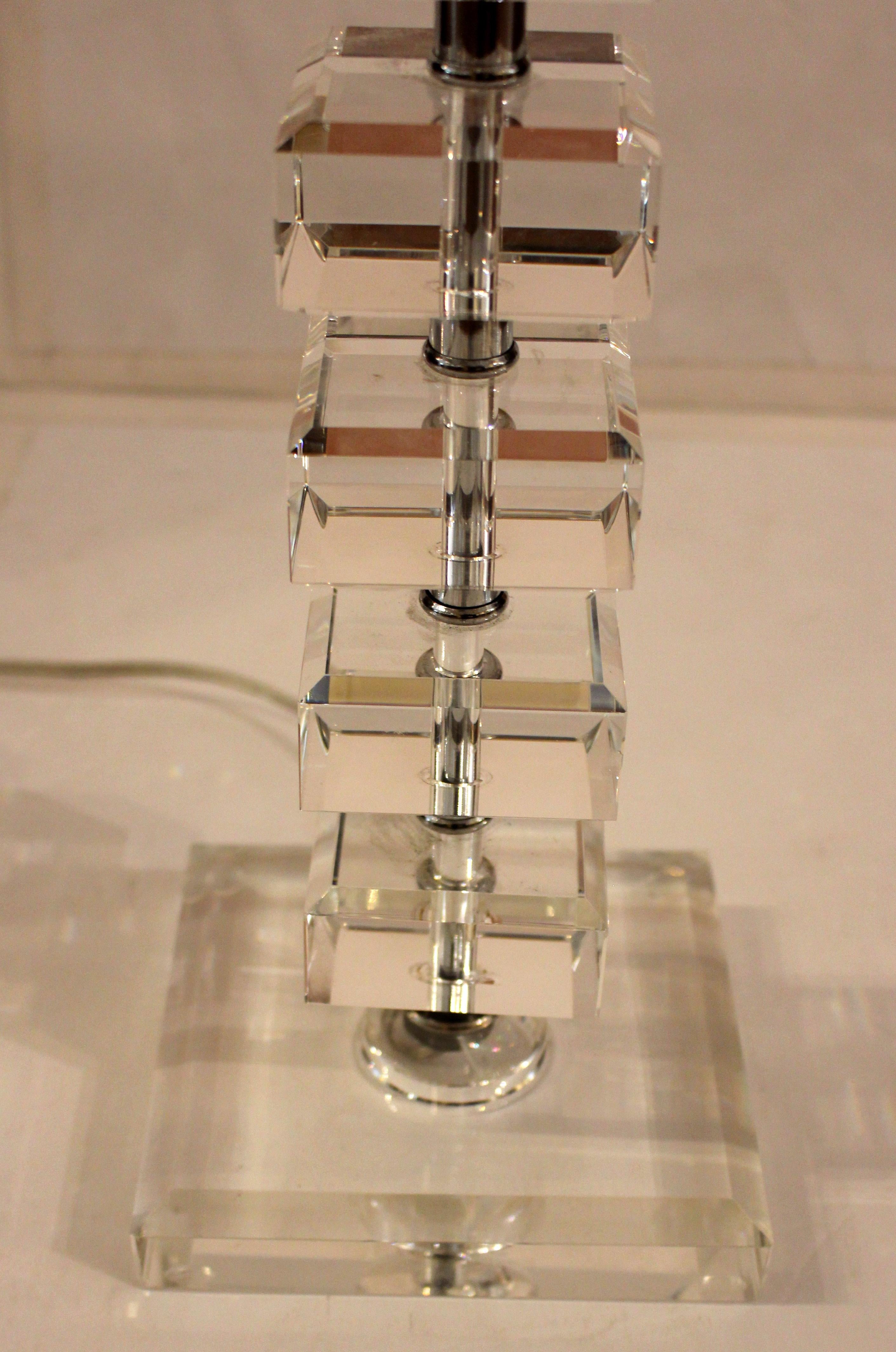 Circa 1970s English Crystal Block Table Lamp For Sale 4