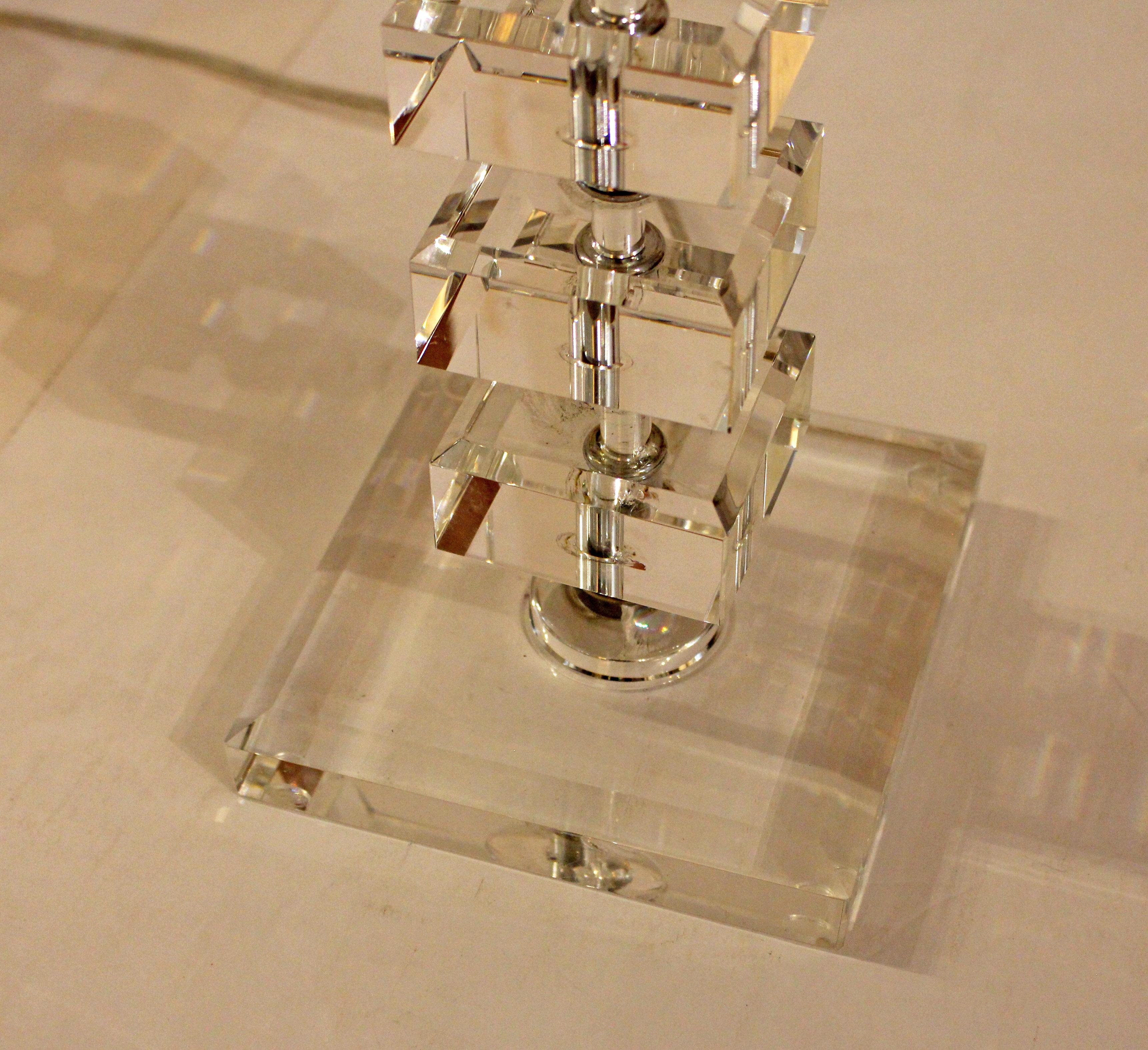 Late 20th Century Circa 1970s English Crystal Block Table Lamp For Sale