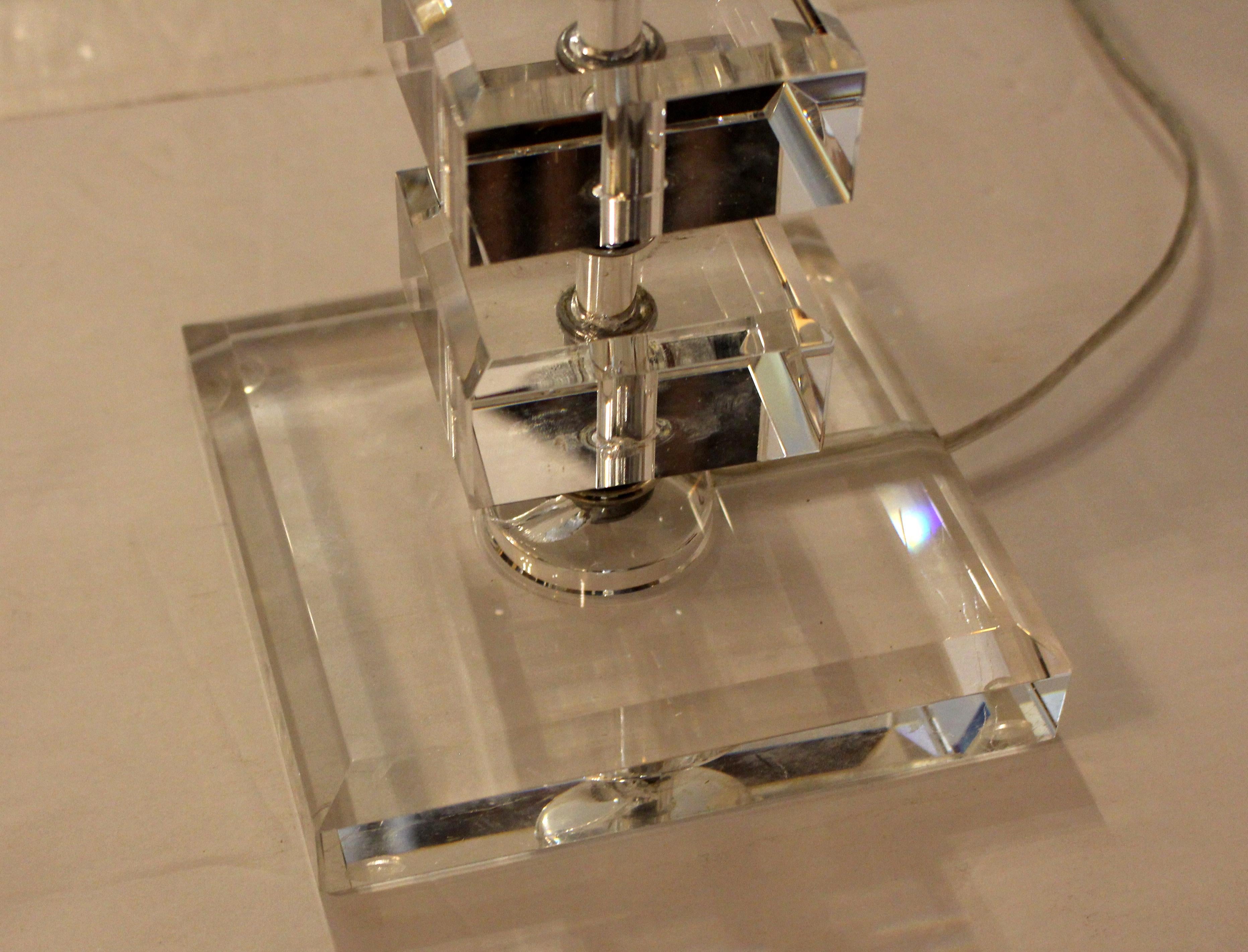 Circa 1970s English Crystal Block Table Lamp For Sale 1
