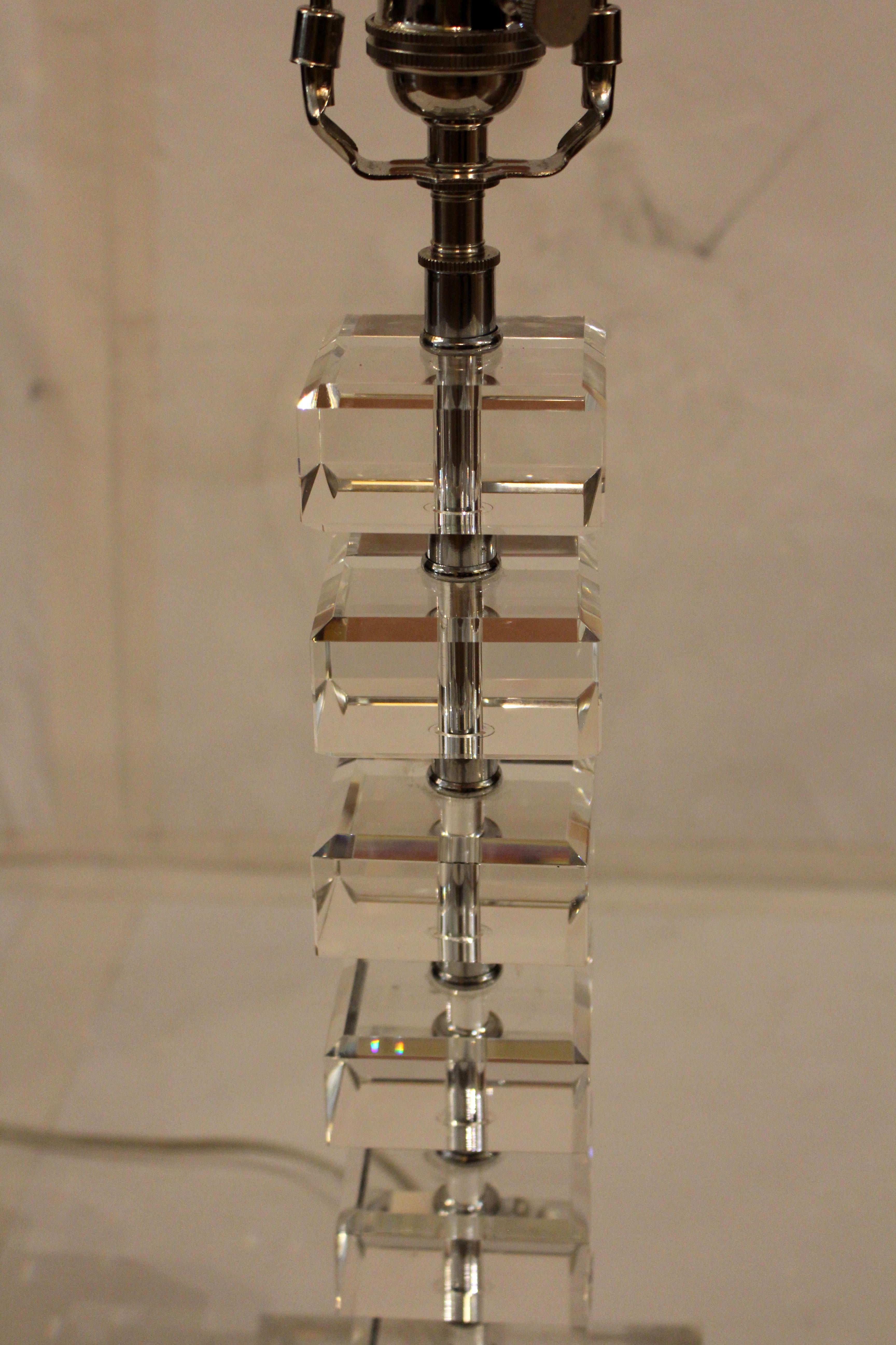 Circa 1970s English Crystal Block Table Lamp For Sale 2