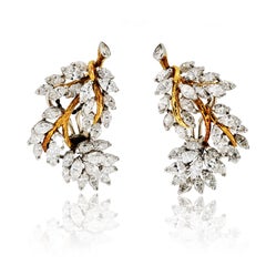 Circa 1970's Platinum 18K Yellow Gold 10.00cttw Marquise Foliage Earrings