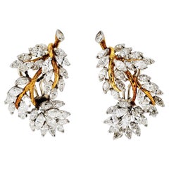 Circa 1970's Platinum 18K Yellow Gold 10.00cttw Marquise Foliage Earrings