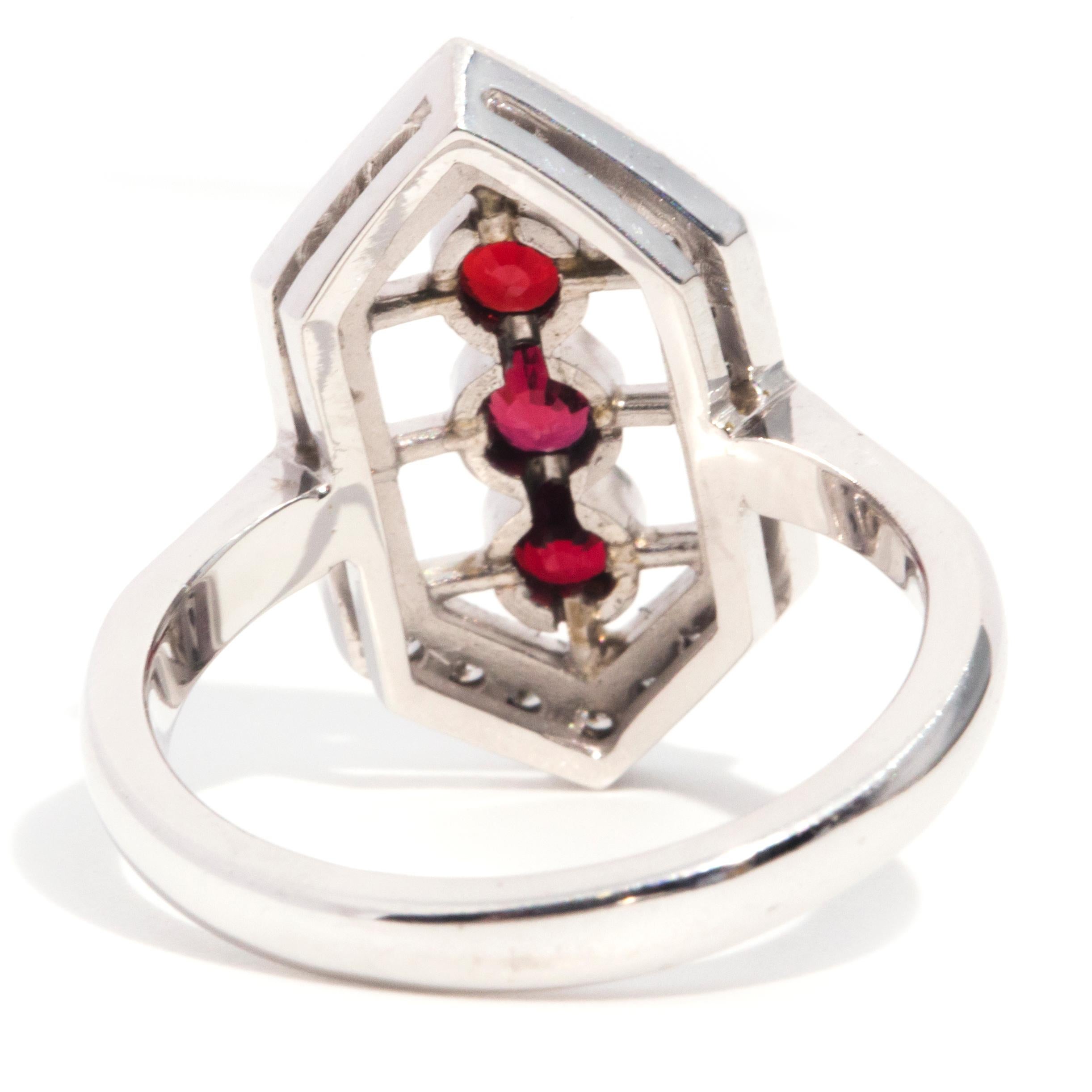 Circa 1970s, Red Ruby and Brilliant Diamond Cluster Ring 18 Carat White Gold In Good Condition For Sale In Hamilton, AU
