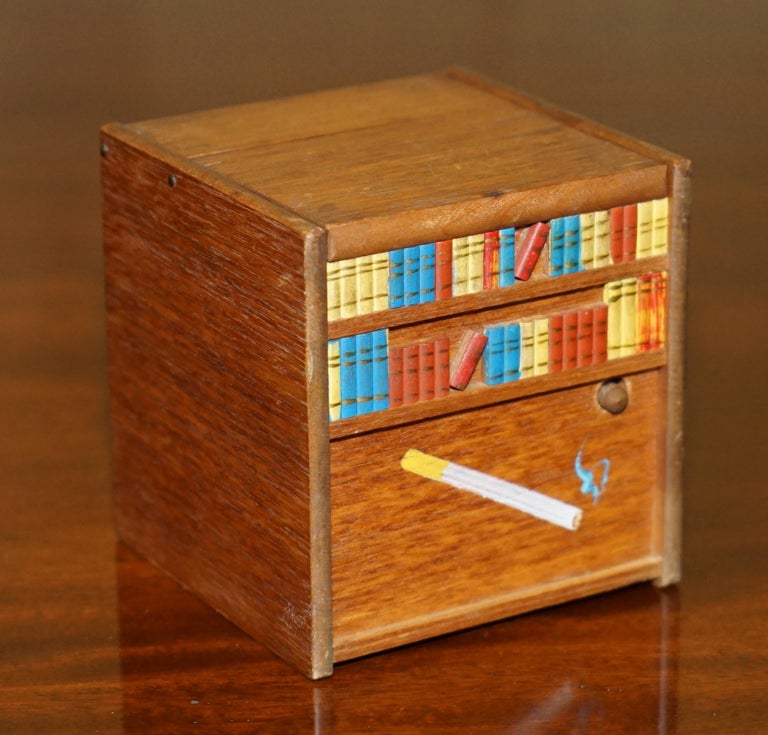 vintage wooden musical cigarette box CIRCA 1970's RISING DOG MUSICAL MINIATURE FOLK ART CIGARETTE CIGAR DISPENSER  For Sale at 1stDibs