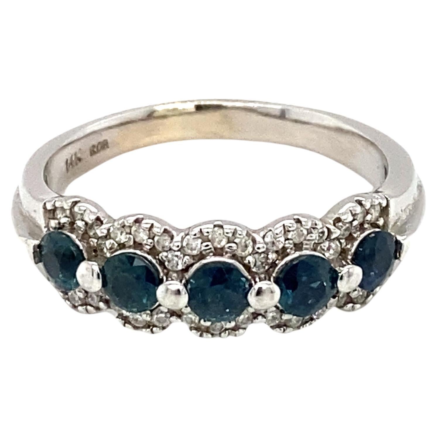 Circa 1970s Sapphire and Diamond Ring in 14K White Gold  For Sale