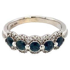 Vintage Circa 1970s Sapphire and Diamond Ring in 14K White Gold 