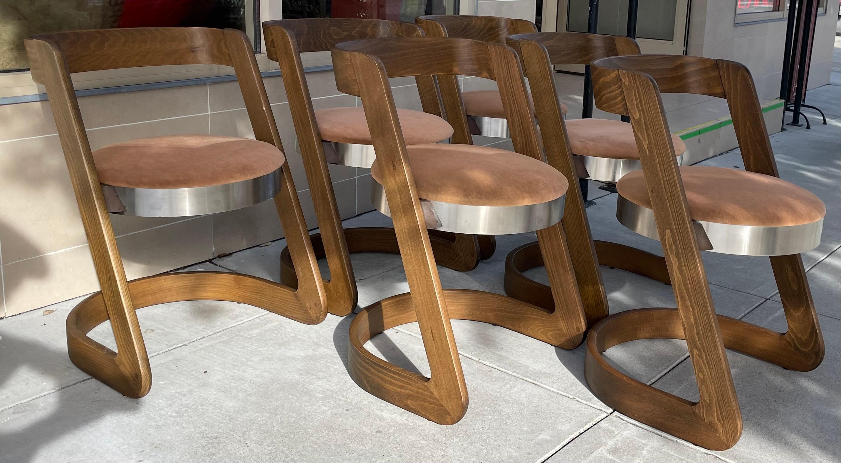 Italian Circa 1970s Set of Six Willy Rizzo Dining Chairs For Sale