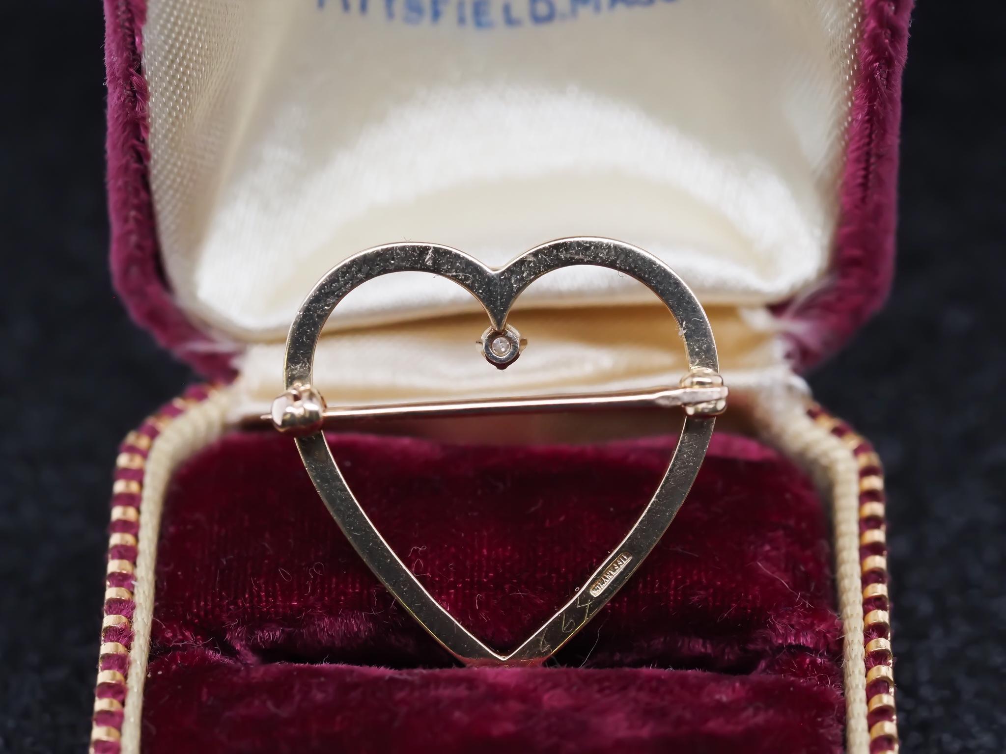 Circa 1970s Tiffany & Co 14K Yellow Gold Diamond Heart Pendant 1