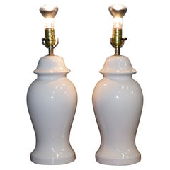 circa 1970s Vintage Cream Coloured Porcelain Pair of Lamps