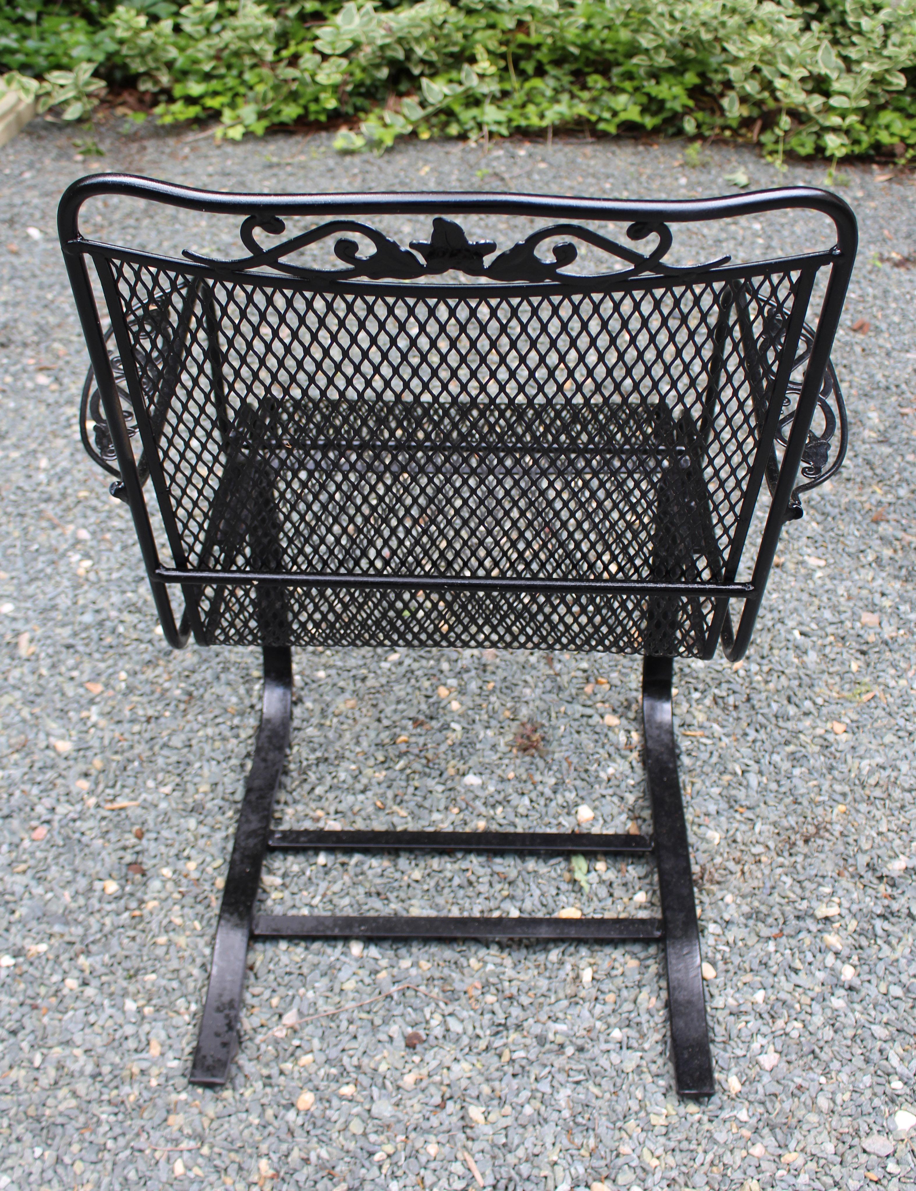 Mid-Century Modern Circa 1970s Wrought Iron Spring Arm Chair Attributed to Russell Woodard