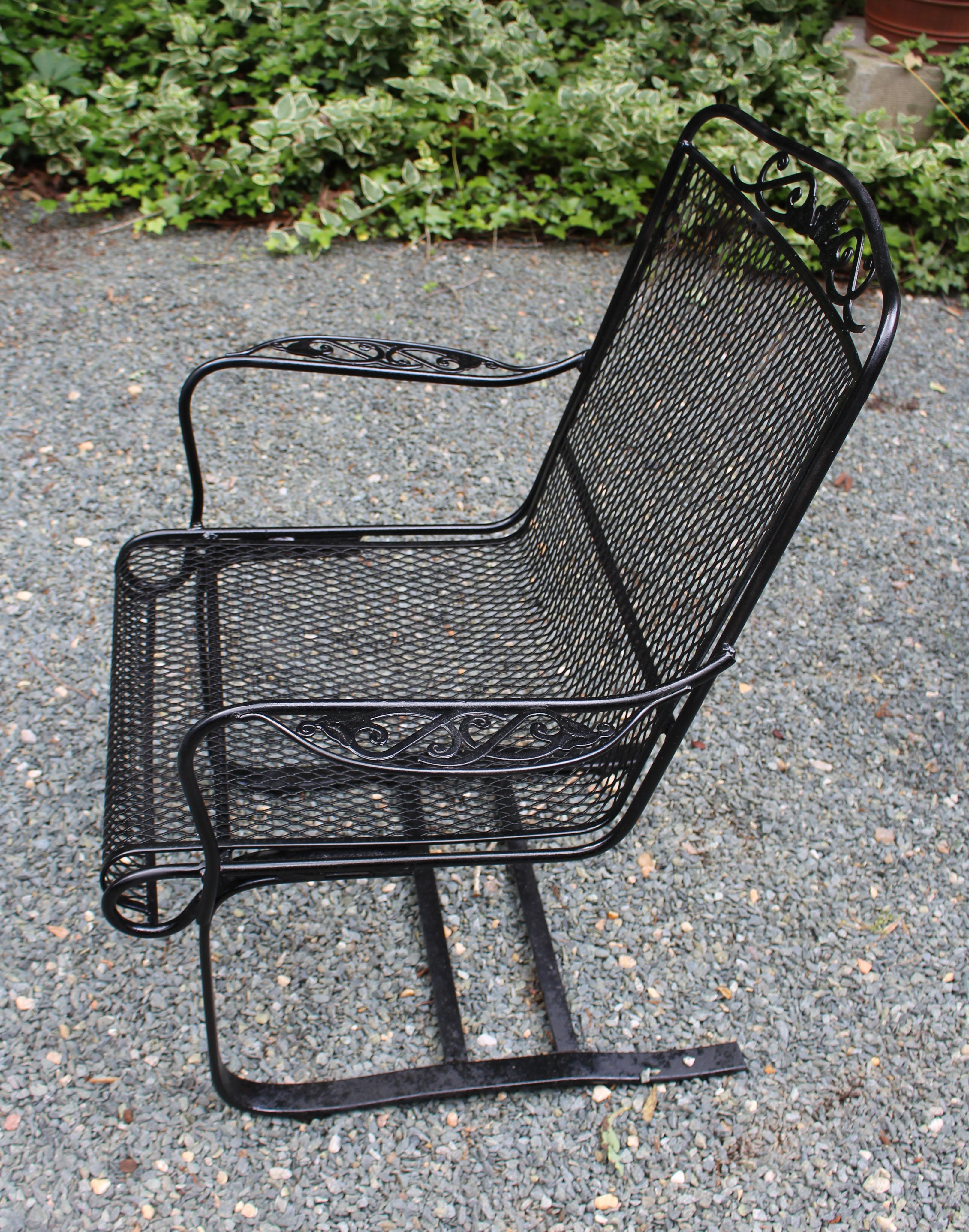 American Circa 1970s Wrought Iron Spring Arm Chair Attributed to Russell Woodard
