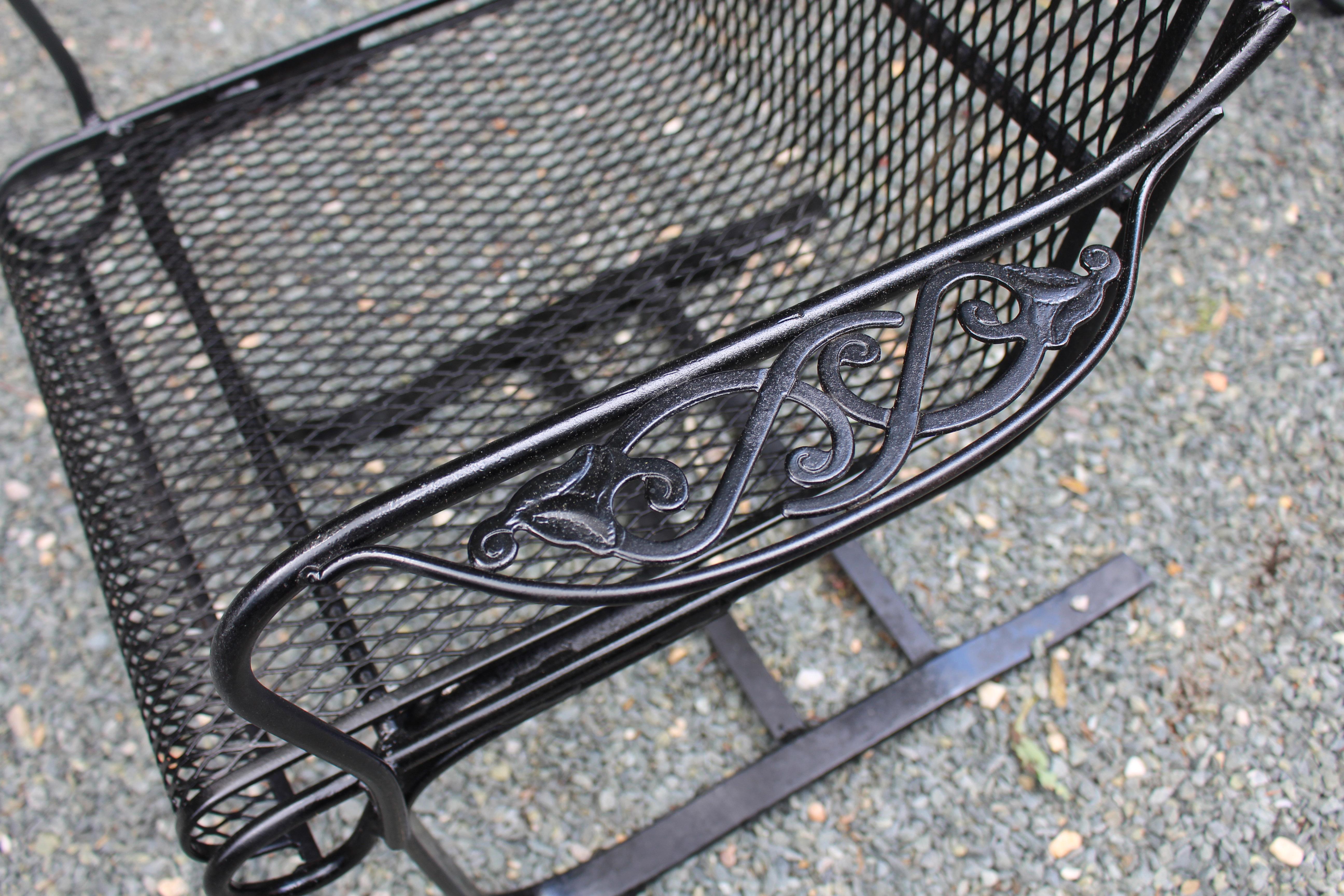 Painted Circa 1970s Wrought Iron Spring Arm Chair Attributed to Russell Woodard