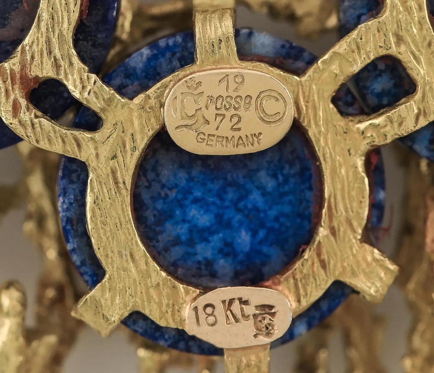 CIRCA 1972 GROSSE Massiv 18k Gelbgold Modernist Diamant & Lapis Halskette (Rundschliff) im Angebot