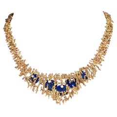 CIRCA 1972 GROSSE Massiv 18k Gelbgold Modernist Diamant & Lapis Halskette