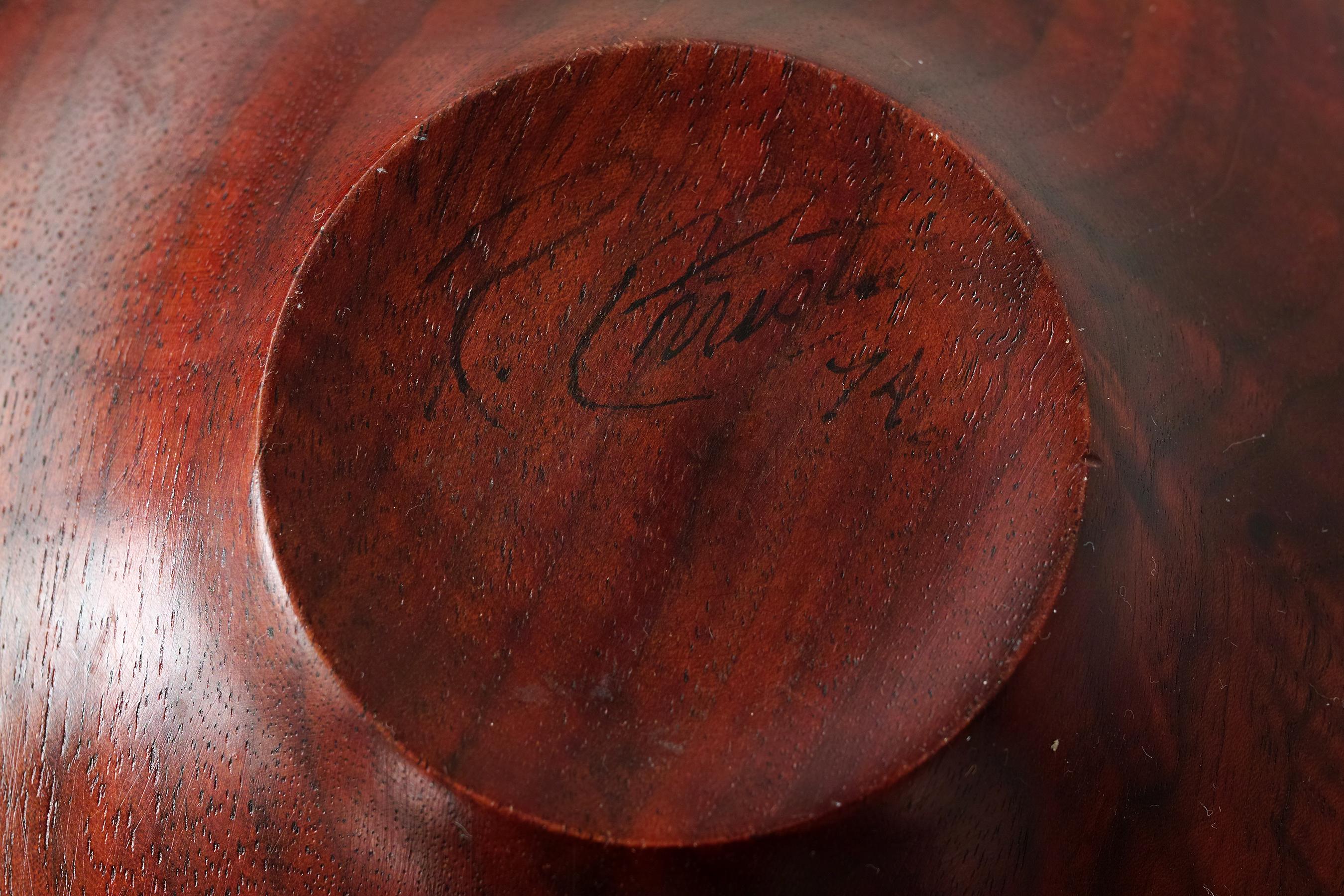 Circa 1974 Signed Handcrafted Turned Wood Bowl In Good Condition In Brooklyn, NY