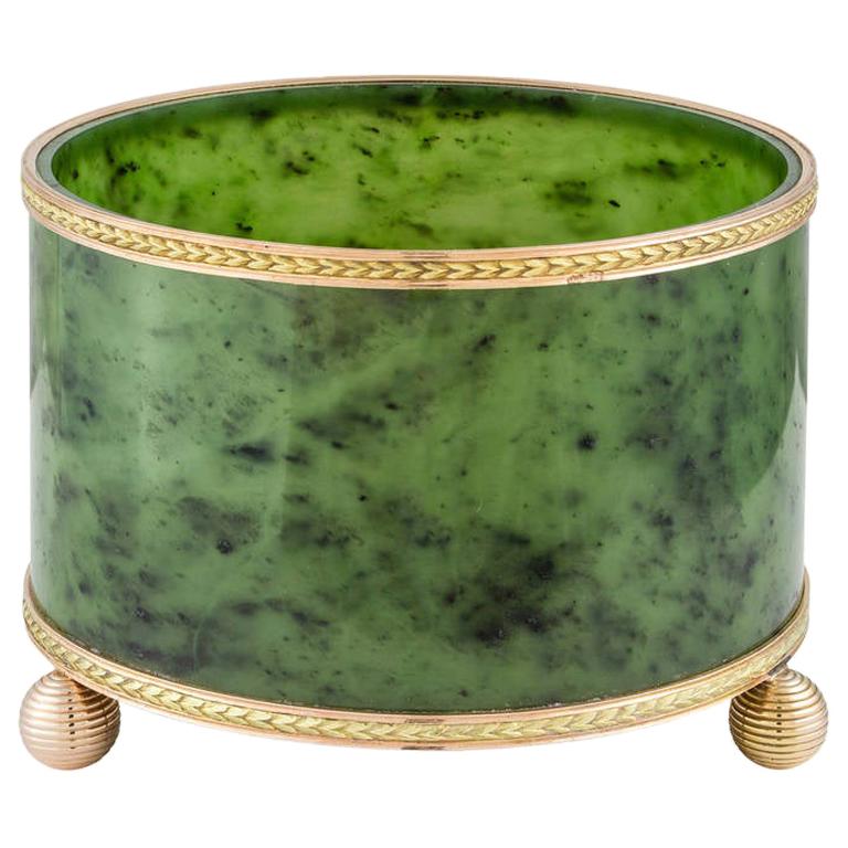 Faberge Jade Gold Important Nephrite Cache Pot by Michael Perchin, circa 1890 For Sale