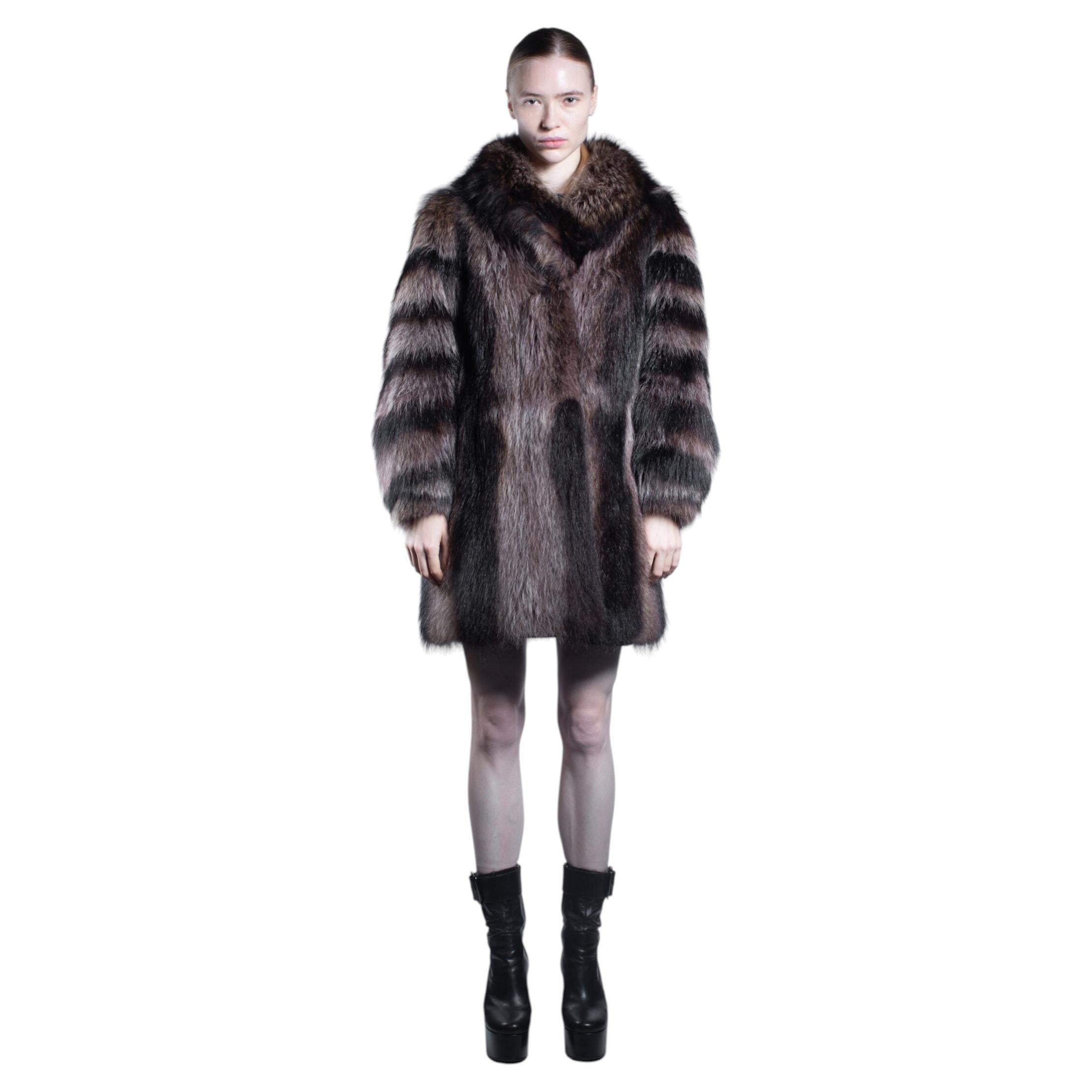 Circa 1980 German Vintage Black & Brown Racoon Fur Coat Central Pelze