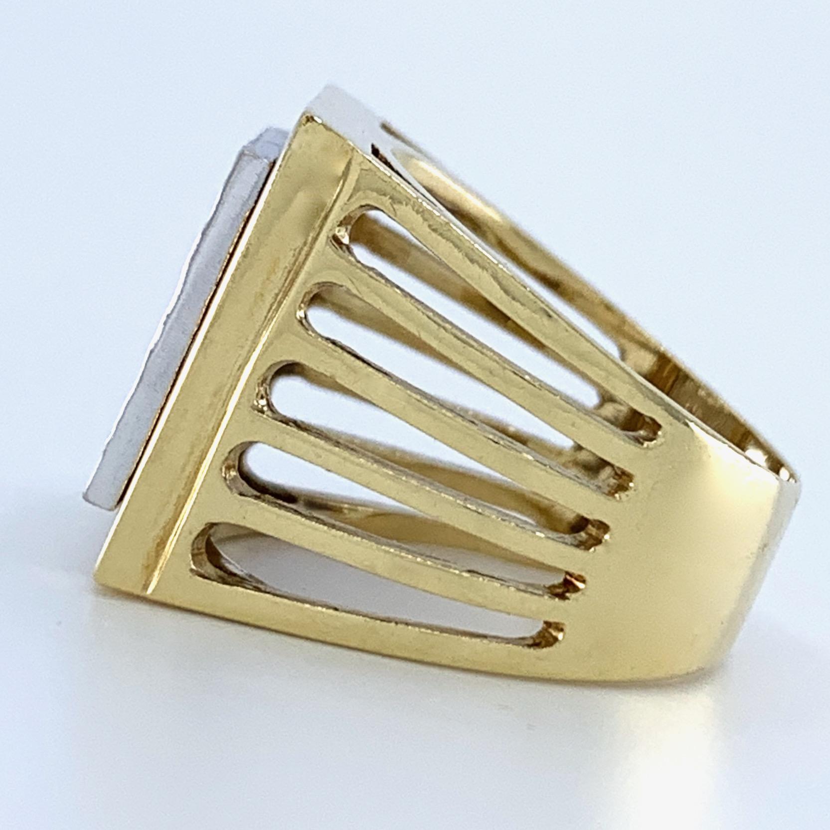 Modern Hammered Square Signet Ring in 18 Karat White and Yellow Gold, circa 1980
