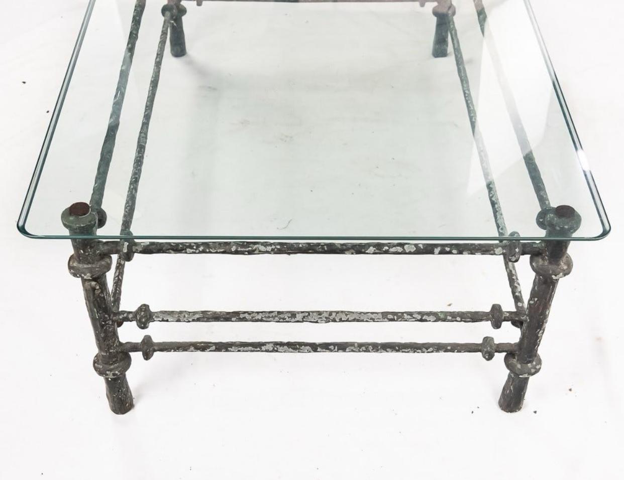 Late 20th Century Circa 1980 Patinated Hammered Wrought Iron Coffee Table After Diego Giacometti. For Sale
