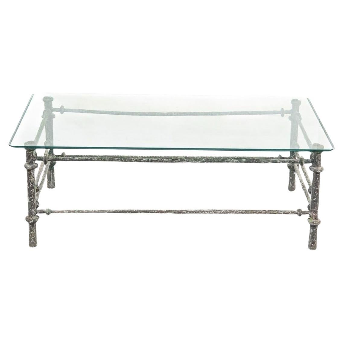 Circa 1980 Patinated Hammered Wrought Iron Coffee Table After Diego Giacometti. For Sale
