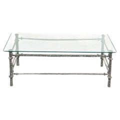 Circa 1980 Patinated Hammered Wrought Iron Coffee Table After Diego Giacometti.