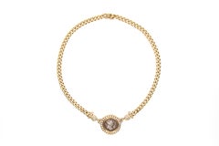 Roman Yellow Gold Coin Chain Necklace with Diamonds, circa 1980