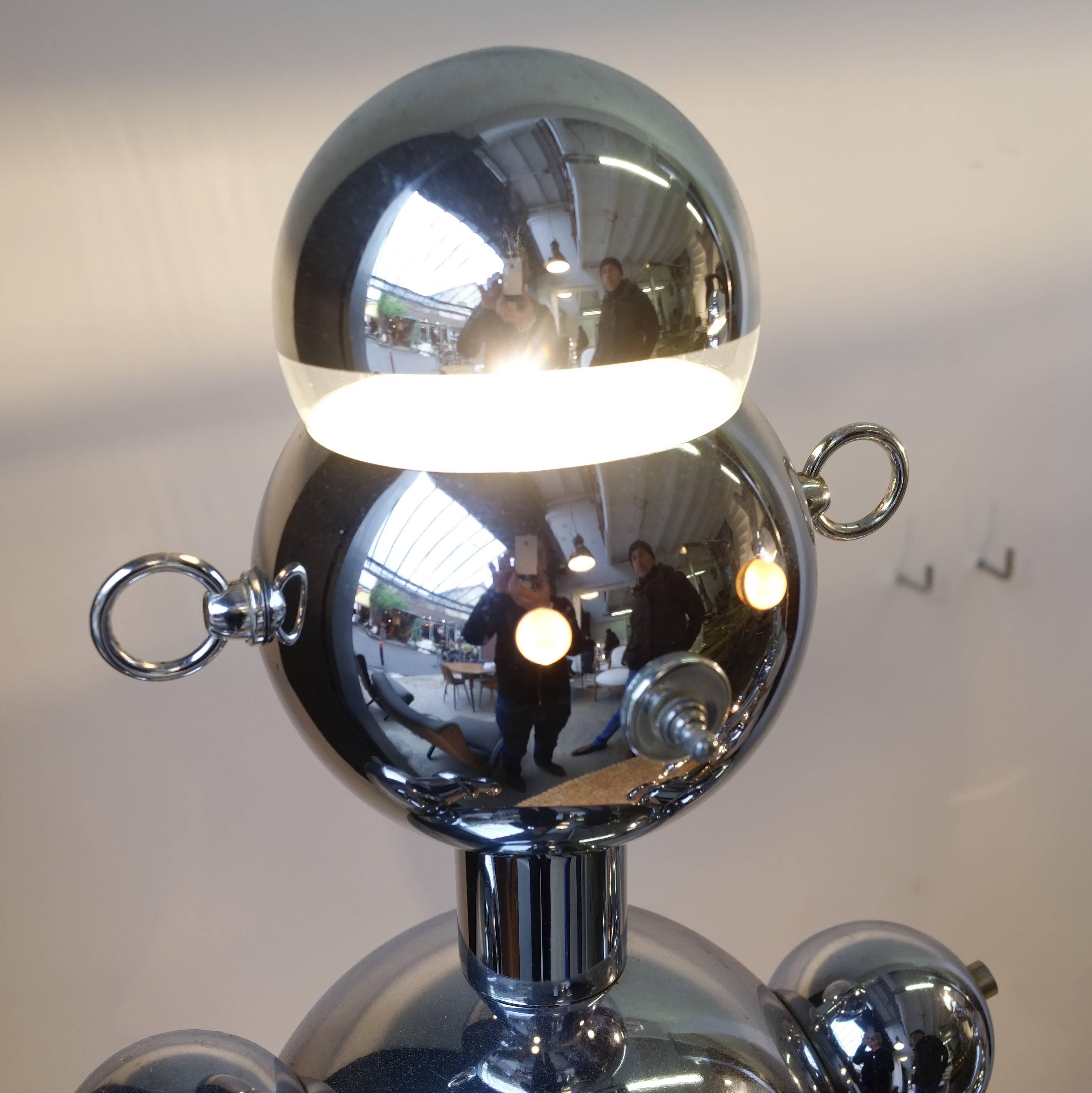 Late 20th Century Pair of Lamps, Male and Female Robots, Torino Lamps, Chromed Metal, circa 1980  For Sale