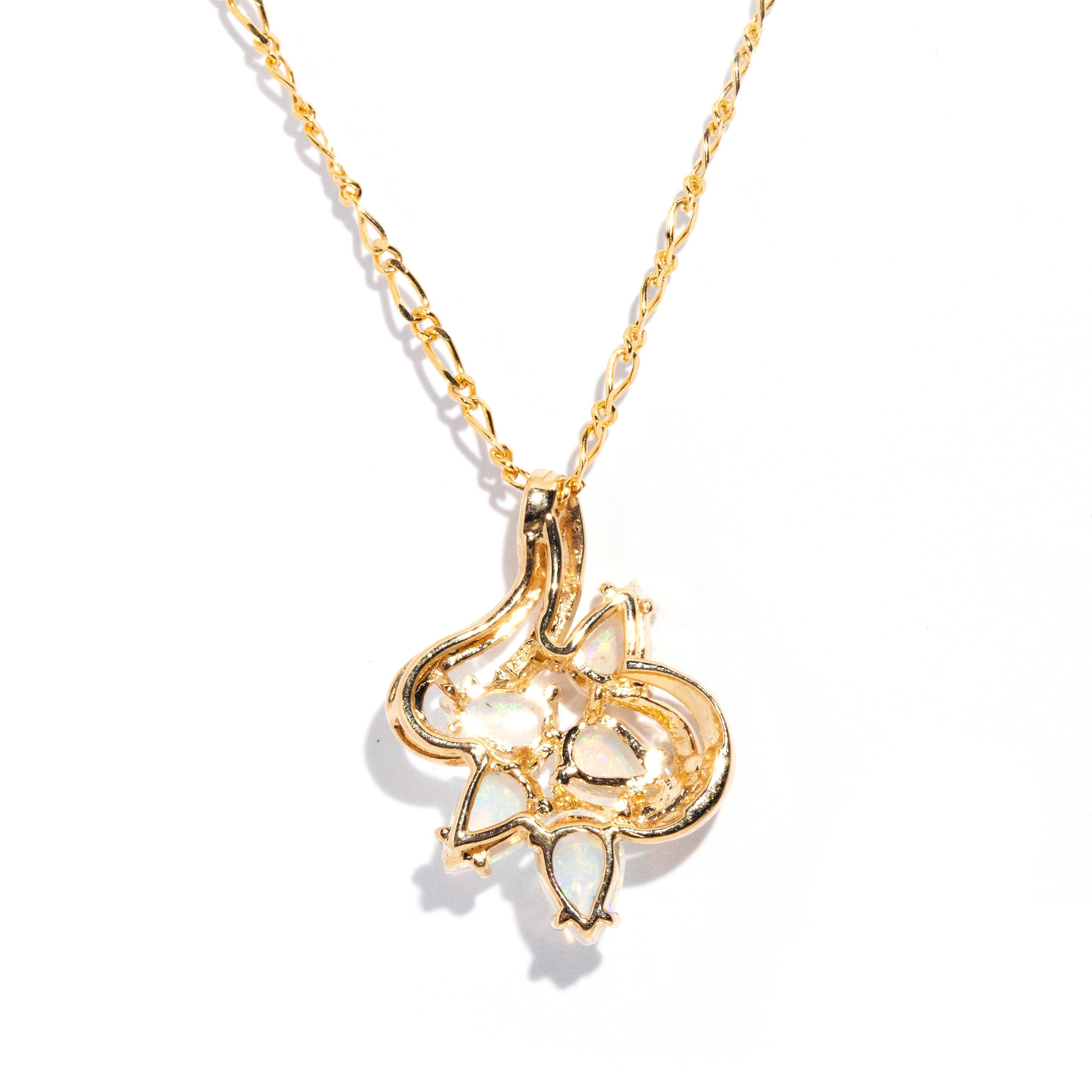 Vers 1980, pendentif en or 9 carats avec chaîne et grappe d'opales australiennes en cristal 2