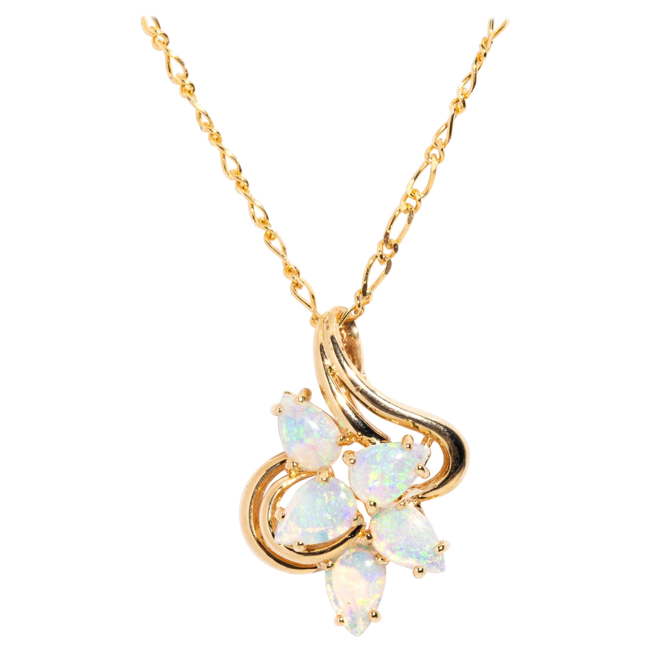 Vers 1980, pendentif en or 9 carats avec chaîne et grappe d'opales australiennes en cristal