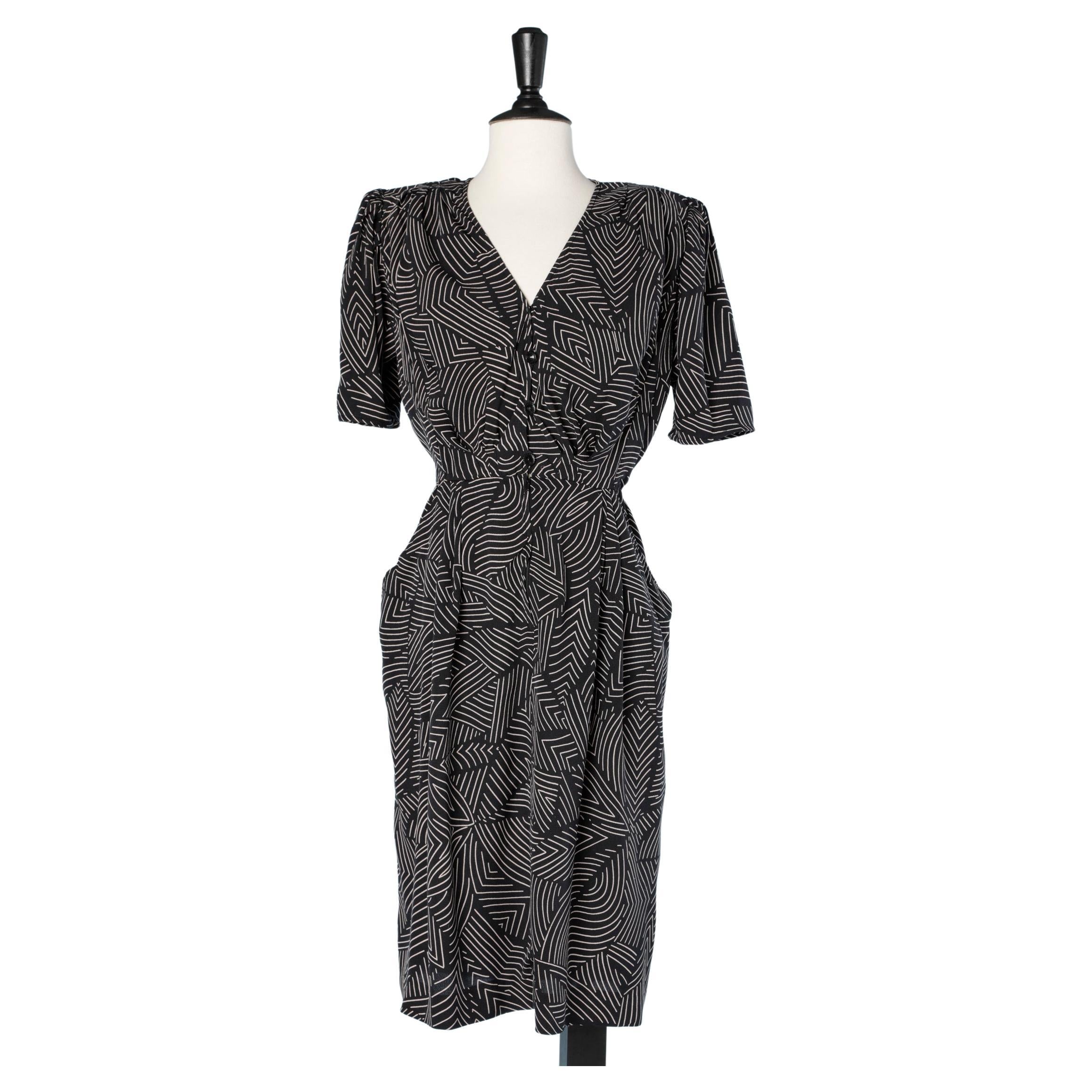Circa 1980's day dress with graphic print Emanuel Ungaro Parallèle  For Sale