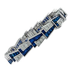 Circa 1980s Geometric Diamond & Blue Stone Bracelet