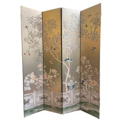 Circa 1980's Gracie Silver Leaf Handpainted Screen