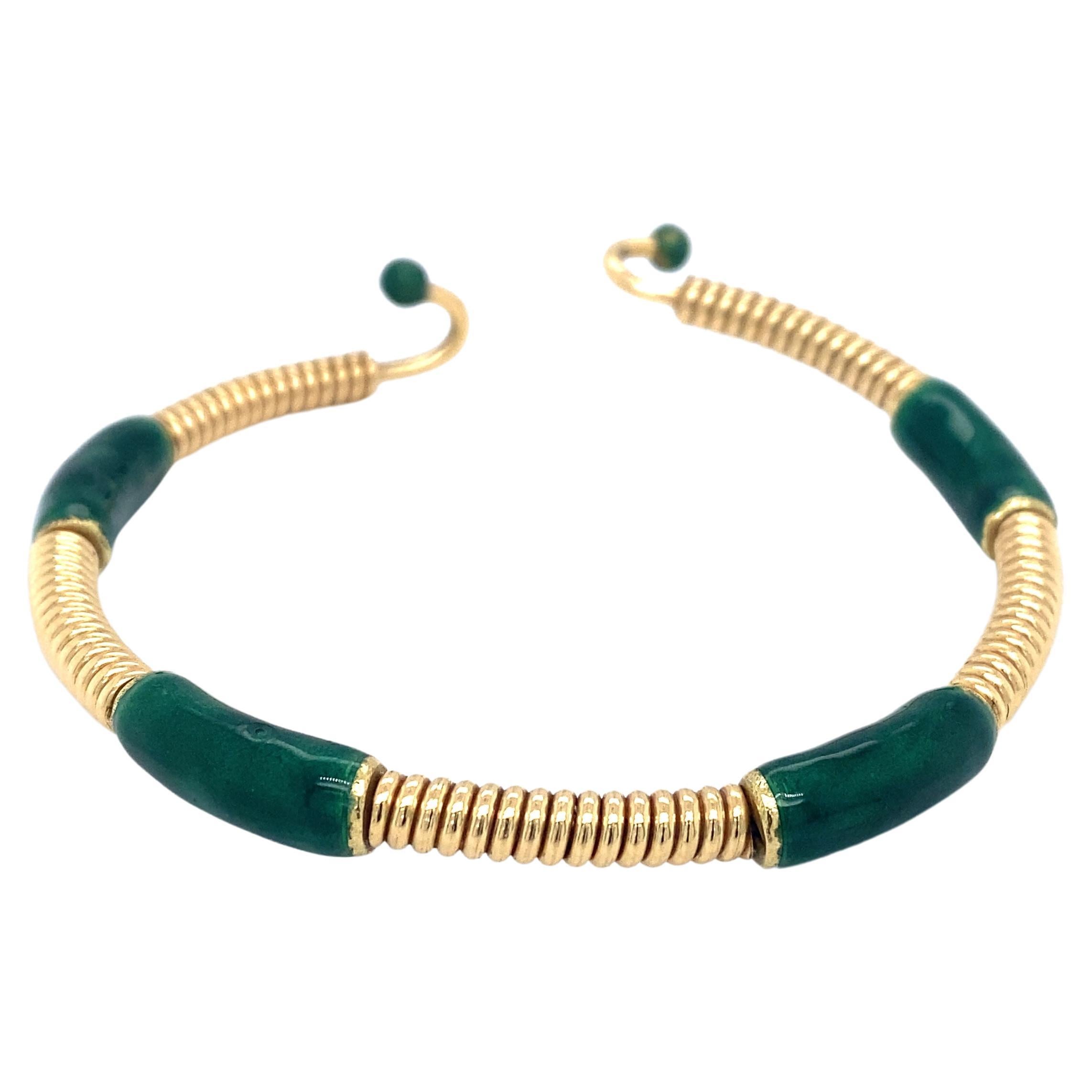 Circa 1980s GUCCI Green Enamel Coil Bracelet in 18 Karat Gold For Sale