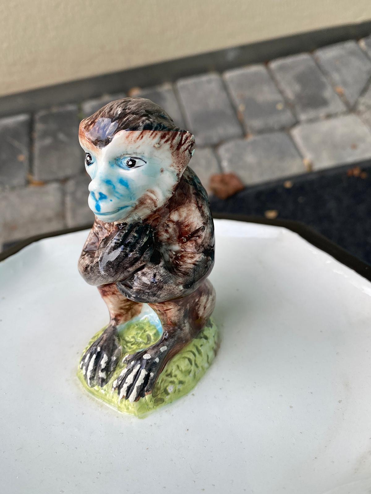 Italian Mottahedeh Design Figural Monkey Plate, Marked 