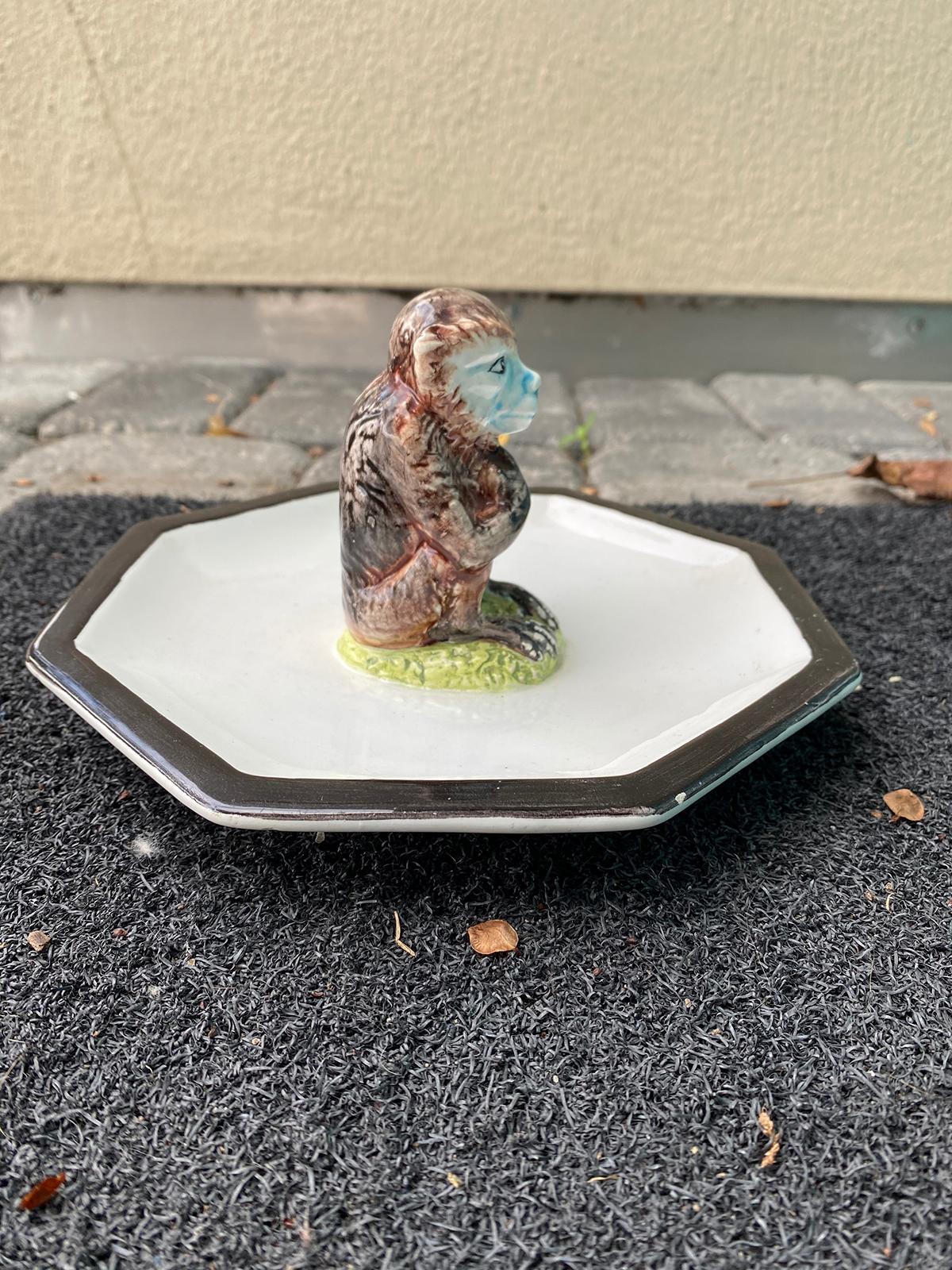 Italian Mottahedeh Design Figural Monkey Plate, Marked 